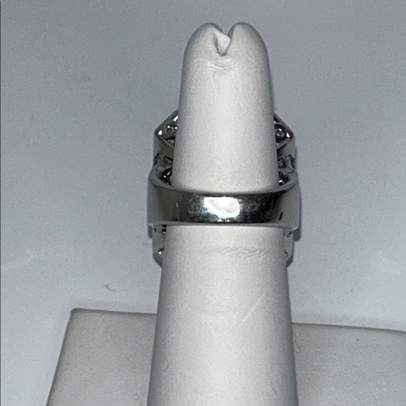 NWOT Genuine Square London Blue Topaz White Topaz Halo  Gemstone Designer Ring - Picture 5 of 9